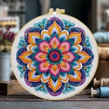 1pc Complete Embroidery Kit. 20x20cm/7.9x7.9in. Fun Christmas Tree Design. Mantra Pattern. For Adult Beginners. Great For Holiday Gifting. Includes Fabric, Manual, Hoop, Needles & Threads. Perfect For Home/Office Decor. Relaxing Craft. - A - View 3