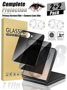 Set 4-in-1 - 2 buah Pelindung Layar Privasi Galaxy Z Flip 8 + 2 buah Pelindung Lensa Kamera, Kaca Tempered 9H untuk Privasi Eksternal, Privasi 25°, Anti Gores, Pemasangan Mudah, Kompatibel dengan Ponsel Lipat Z Flip 8 / Z Flip 6 / Z Flip 5 / Z Flip 4 / Z Flip 3 - Hitam - View 14