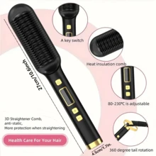 2-In-1 Straightening & Styling Brush With LCD Display, Fast Heating, Adjustable Temperature, Reduces Frizz, No Hair Damage, Anti-Scald Design, Multi-Function, Ideal Gift For Valentine's Day/Mother's Day/Birthday, Hair Straightener Brush - Multicolor - View 12