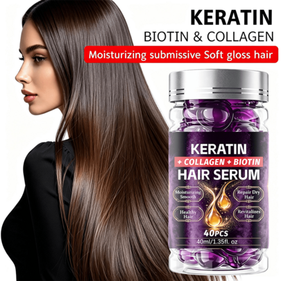 Keratin & Biotin Hair Care Essence Capsules, With Keratin, Biotin, Ginseng Root, Tea Tree Oil And Other Effective Hair Care Ingredients, Moisturizing And Smoothing Hair, Easy To Absorb, Suitable For Dry And Split Ends, Creating Shiny Hair, Essential For Hair Care | Vitamin Hair Care
