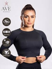 Manga Long Sleeve Cropped Top Suplex Academia Fitness Women's Fashion - 黑色的 - 查看 1