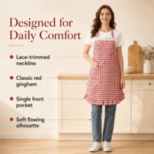 Women's Cute Apron With Pockets, Comfortable Kitchen Apron, Perfect For Coffee Shop, Baking, Gardening And Cooking - Red - View 4