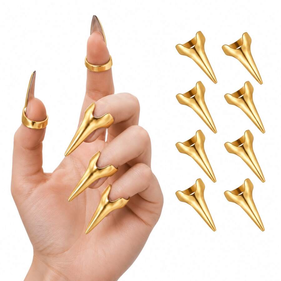10pcs Metal Halloween Nail Props Punk Style Cosplay Finger Sleeves Hair Styling Tools For Braiding Curling Hair Extensions Wigs Hair Sectioning - Multicolor - View 1