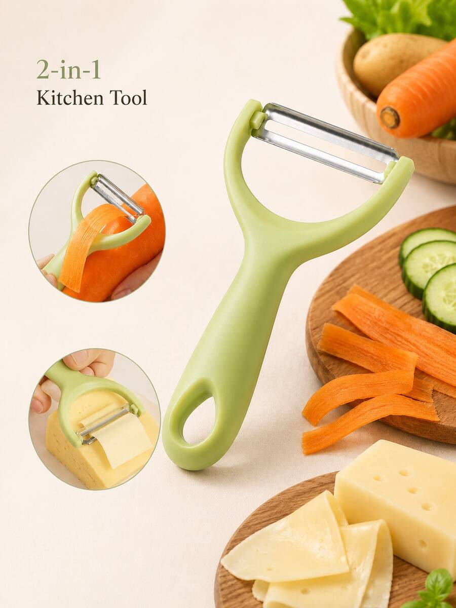 2Pcs Stainless Steel Vegetable Peelers, Cheese Slicers & Cabbage Shredders, Multifunction Kitchen Tools For Potatoes, Carrots, Cucumbers, Cheese And Daily Food Preparation - Green - View 1