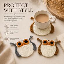 1pc/2pcs Handmade Crochet Owl Coasters, Quirky & Fun Style, Suitable For Home Dining Table Heat Insulation, Office Coffee Cup Heat-Resistant Mat, Can Be Used As Best Friend Birthday Gift - Multicolor - View 6