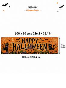 1pc Halloween Banner, Vintage Orange Happy Halloween Letters With Pumpkin, Ghost, Black Cat, Skeleton Monster Print, Suitable For Porch, Yard, Wall And Holiday Party Decoration - Vintage Cartoon - View 16