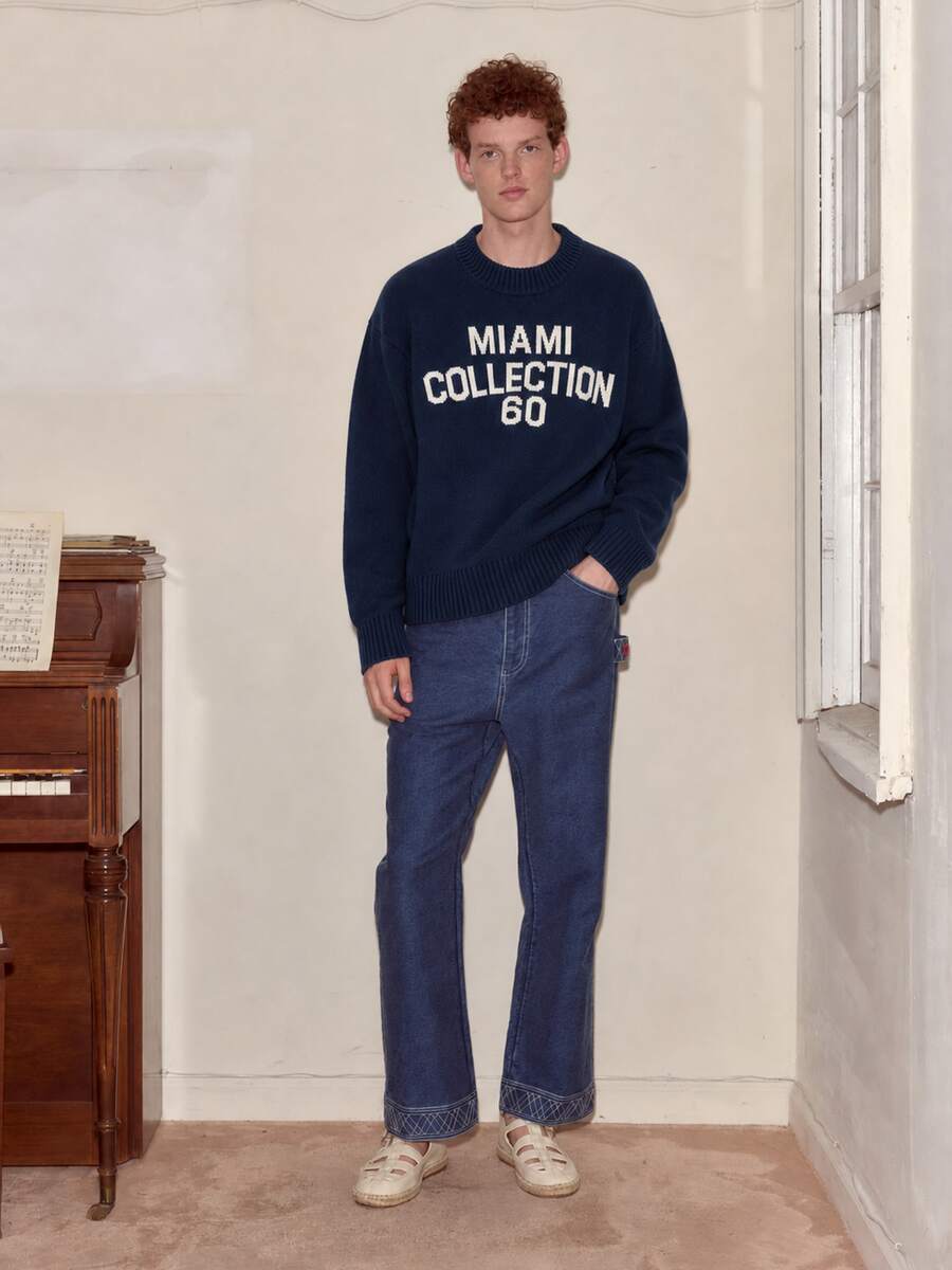 ANDREILEE Sweater Pullover Kasual Longgar Pria, Sweatshirt Rajut Ringan dengan Leher Bulat dan Cetakan Grafis, Cocok untuk Musim Semi, Musim Gugur, dan Musim Dingin - Navy Blue - View 1