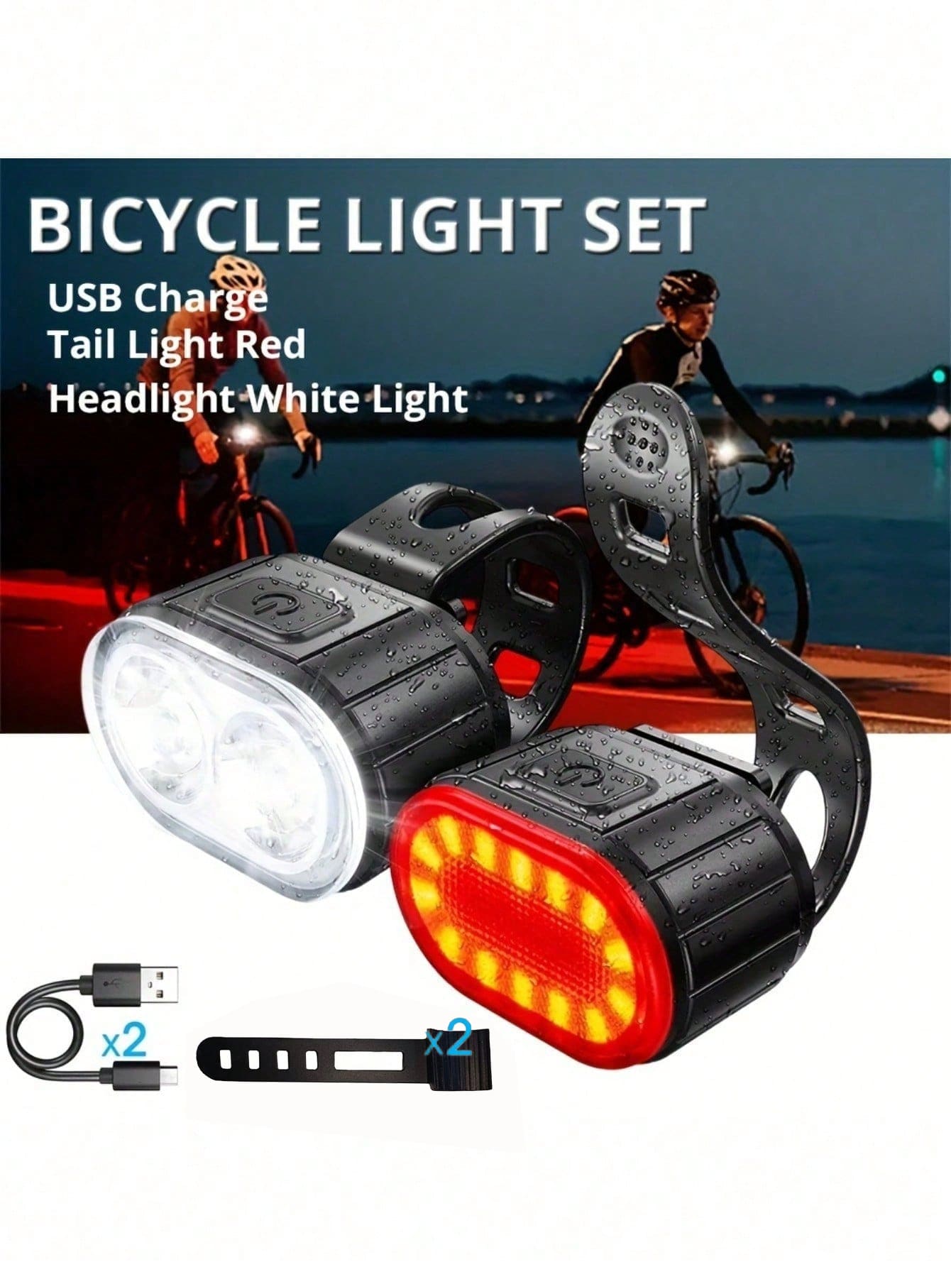 USB Rechargeable LED Bicycle Light Set, Ultra Bright Front And Rear Lights, 4/6 Modes, Mountain Bike Night Riding Lights, Safety Warning Lights, Flashing Warning Cycling Gear, Handlebar Mount, Brake Tail Light