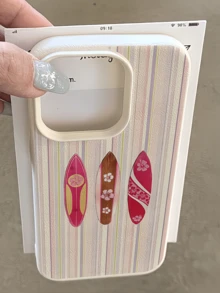 1pc White Striped Colorful Surfboard Minimalist Personalized TPU Anti-Drop Full Coverage Phone Case Compatible With Apple 17 16 15 14 13 12 11 Pro Max Air And Series - Multicolor - View 1