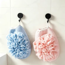 4pcs Exfoliating Bath Sponge Gloves + No-Drill Hook Set, 2-In-1 Back Scrubbing Bath Mitts, Home Shower Essential, Skin Cleansing & Exfoliating, Unisex - Combo Set - View 6