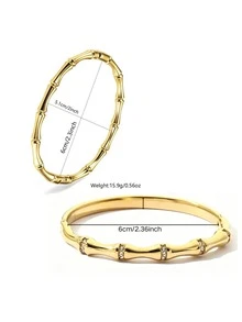 VceTd 1pc Minimalist Style Stainless Steel Women's Bracelet With Enamel Bamboo Knot Decoration, Suitable For Daily Wear - Yellow Gold - View 2