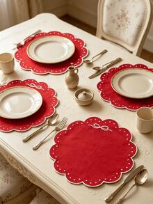 1-6pcs Bowknot Polka Dot Placemats, French Country Fabric Wavy Round Embroidered Waterproof Table Mats For Home, Afternoon Tea, Birthday Party - Multicolor - View 22