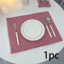 1pc/2pcs/6pcs Korean Ins Style Red Plaid Lace Napkin Placemat Multi-Purpose Dust Cover Food Photography Cloth - Multicolor - View 14