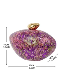 Fashionable Minimalist Marble Pattern Acrylic Clutch Bag, Elegant Unique Oval Shape Niche Evening Bag With Chain Strap, Shoulder Crossbody Bag - Multicolor - View 10