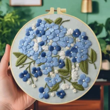 1 buah Kit Sulaman Bunga Biru 20*20cm/7.9*7.9in, Set Sulaman Buatan Tangan DIY untuk Pemula Dewasa, Hadiah Rumah, Hadiah Menjahit Wanita, Termasuk Panduan Pengguna, Kain Pola Cetak, Bingkai Sulaman, Jarum dan Benang. - Bunga biru - View 6