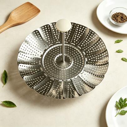 Cesto per vapore regolabile in acciaio inox 14,2-23,5 cm - Inserti flessibili per verdure per pentole e padelle, ideale per cuocere a vapore verdure, pesce, uova in cucina, campeggio e camper