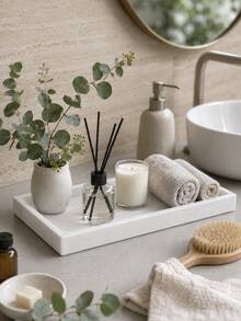 1pc Luxury Marble Pattern Decorative Tray, Desktop Storage Organizer, Suitable For Candles And Aromatherapy Diffusers, Wabi-Sabi Style Home Decor Accessory, Vanity And Desk Organizer, Enhances Interior Atmosphere, Bathroom Storage, Living Room Decoration - Multicolor - View 6