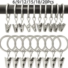 6/9/12/15/18/20Pcs Silver Curtain Rings With Clips, Inner Diameter 2.5cm/0.98inch, Multi-Functional Hooks For Hanging Curtains, Bows And Hats, Suitable For Various Rod Sizes, Perfect For Home Decor - Multicolor - View 2