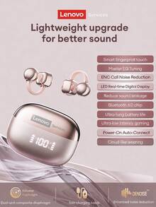 Headphone Bluetooth Lenovo RS119 yang Modis Layar LED Indikator Level Baterai Audio Berkualitas Tinggi untuk Mendengarkan Musik Sehari-hari Latensi Rendah untuk Bermain Game, Daya Tahan Baterai Lama Nyaman Dipakai Earphone Nirkabel Ringkas yang Kompatibel dengan Android iOS PC Hadiah Ideal - View 16