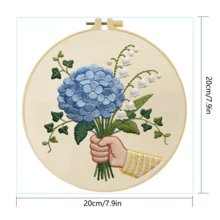 1 buah Kit Sulaman Bunga Biru 20*20cm/7.9*7.9in, Set Sulaman Buatan Tangan DIY untuk Pemula Dewasa, Hadiah Rumah, Hadiah Menjahit Wanita, Termasuk Panduan Pengguna, Kain Pola Cetak, Bingkai Sulaman, Jarum dan Benang. - Bunga biru - View 4