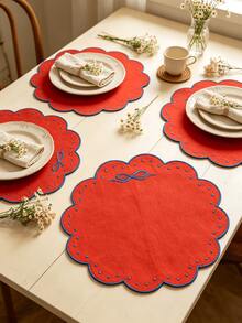 1-6pcs Bowknot Polka Dot Placemats, French Country Fabric Wavy Round Embroidered Waterproof Table Mats For Home, Afternoon Tea, Birthday Party - Multicolor - View 19