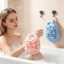 4pcs Exfoliating Bath Sponge Gloves + No-Drill Hook Set, 2-In-1 Back Scrubbing Bath Mitts, Home Shower Essential, Skin Cleansing & Exfoliating, Unisex - Combo Set - View 8
