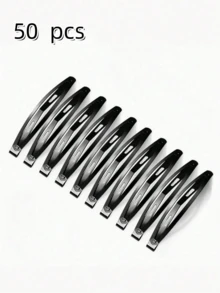 10pcs Thick Matte Black Snap Hair Clips, Curved Rectangular Edge Bangs Hair Clips, Women's Hair Accessories - Black - View 8