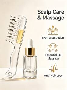 Transparent Visible Liquid Storage Massage Comb, Metal Roller Ball Liquid Dispensing Teeth For Even Application; Replaces Manual Application, Suitable For Hair Growth Serum, Beard Oil, Scalp Care And Stubble Care; Unisex, Convenient Beauty Comb. - Multicolor - View 3