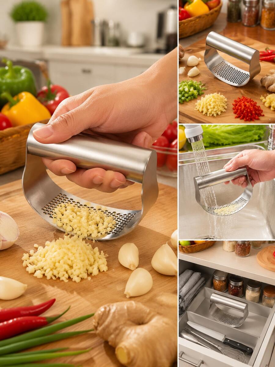 2pcs High Quality Garlic Presser, Garlic Crusher, Stainless Steel Garlic Squeezer, Garlic Chopper, Easy To Clean, Portable And Easy To Store, Kitchen Gadget - Multicolor - View 1