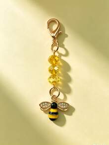 1pc Exquisite Rhinestone Bee Crystal Beaded Bag Charm, Versatile Handbag Pendant, Car Keychain Accessory Gift - Multicolor - View 9