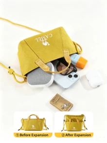CAMEL CROWN Tas Selempang Dada Ringan Unisex, Ransel Satu Bahu Kasual, Cocok untuk Kerja dan Perjalanan Luar Ruangan - Brokat Kuning - View 6