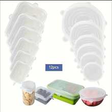 6/12pcs (6 Round + 6 Rectangular) Silicone Stretch Lids, Reusable Food Storage Bowl Covers, Dishwasher And Freezer , Fits All Types Of Bowls And Containers, Kitchen Supplies (2 Styles Of Lid Edges Randomly Shipped) - White - View 2