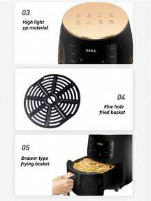 FIYIBAN 4.2QT Large Capacity Smart Automatic Home Air Fryer, Multi-Function LED Touch Screen, Suitable For Frying, Electric Oven, Fried Chicken, Microwave - Black - View 11