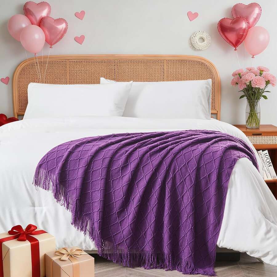 Soft Skin-Friendly Knitted Throw Blanket For Home Daily Casual Use - Purple - View 1