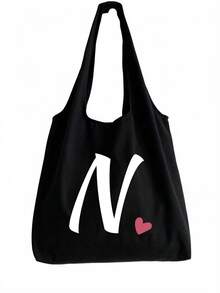 Pink Heart Letter A-Z Pattern Vest-Style Shoulder Bag, Women's Casual Canvas Tote Bag, Suitable For Vacation, Beach And Daily Life, Perfect Gift For Women, Mothers, Teachers, Friends And Bridesmaids, Large Capacity Bag, Students, Back To School Season, Portable Casual Storage Tote Bag, Multi-Functional Shopping Bag, Novel Design, Large Capacity, Ideal For Shopping, Shoulder Bag, Tote Bag, Lunch Bag, Lunch Box And More. - Multicolor - View 12