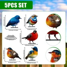 5pcs Realistic Colorful Bird Garden Decor, Outdoor Yard Balcony Landscaping, Colorful Lifelike Bird Iron Art Ornament - Colorful Birds - View 9