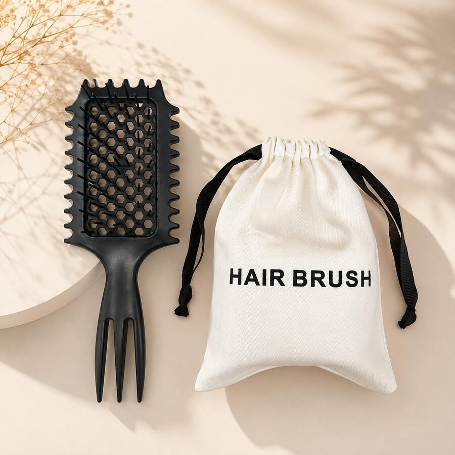 MASTERLEE 2pcs, Three-Pronged Pointed Tail Mesh Styling Comb, Heat-Resistant Hollow Blowout Comb, Volumizing Curly Hair Comb, Sectioning Hair Comb, Volumizing Hair Styling Comb, With Comb Storage Bag