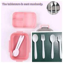 1 pieza Caja de almuerzo de doble capa apta para microondas con asa, unisex, para uso estudiantil, incluye juego de cubiertos, caja bento, apta para microondas, a prueba de fugas, recipiente de alimentos (rosa), temporada de regreso a clases - Multicolor - Ver 12
