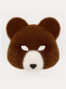 1pc Animal Bear Mask, Plush Realistic Bear Mask, Polyester Fiber, Animal Costume Party Mask, Party, Halloween - Multicolor - View 2