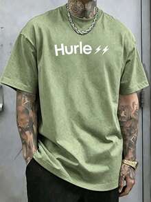 Men's Hurley Graphic T-Shirt - Navy Blue With White Logo Print, Vintage-Inspired Cotton Tee, Comfort & Fade-Resit Ink, For Beach Or Street Style-L88 - 綠色 - 查看 14