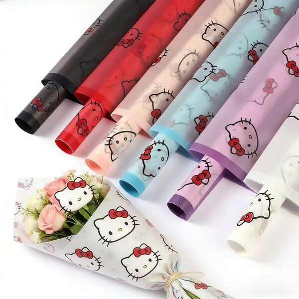 Sanrio 20pcs KT Cat Waterproof Bouquet Gift Wrapping Paper, Size 56*56cm Cute Cartoon Florist Bouquet Doll Wrapping Paper, Suitable For Mother's Day, Valentine's Day, Back To School Season Cute Gift Wrapping Supplies, Birthday Party, Wedding DIY Gift Wrapping Materials, Beautiful Gift Wrapping For Sanrio Fans, Bouquet Wrapping Gift Paper, Durable Waterproof Wrapping Paper Suitable For Giving To Mom, Girlfriend, For Floral Arrangement