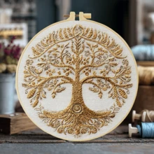 1pc Complete Embroidery Kit. 20x20cm/7.9x7.9in. Fun Christmas Tree Design. Tree Of Life Pattern. For Adult Beginners. Great For Holiday Gifting. Includes Fabric, Manual, Hoop, Needles & Threads. Perfect For Home/Office Decor. Relaxing Craft. - A - View 5