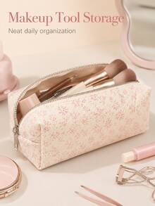 Pink Floral Pencil Case, Minimalist Large Capacity Student Stationery Bag, Office Stationery Bag, Makeup Tool Storage Bag, High Quality Large Capacity Pencil Case Storage Bag, Desktop Supplies, Back To School Essential Desktop Storage Box - Multicolor - View 4