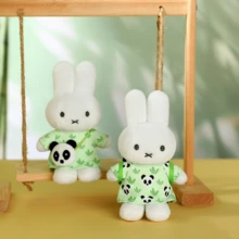 Cute Plush Panda & Miffy Rabbit Keychain Charm Kawaii Soft Stuffed Toy Bag Pendant Accessory - Multicolor - View 1