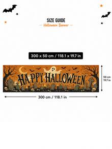 1pc Halloween Banner, Vintage Orange Happy Halloween Letters With Pumpkin, Ghost, Black Cat, Skeleton Monster Print, Suitable For Porch, Yard, Wall And Holiday Party Decoration - Vintage Cartoon - View 18
