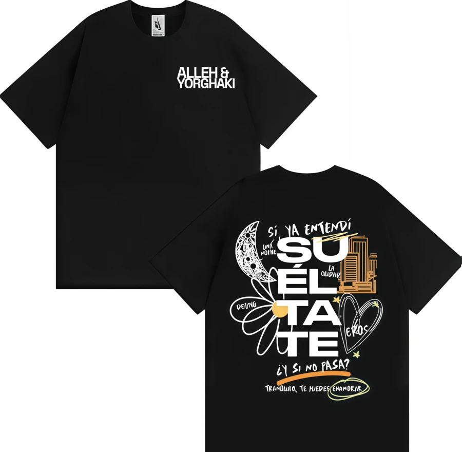 Camiseta preta dupla face Alleh & Yorghaki streetwear latino, texto ...