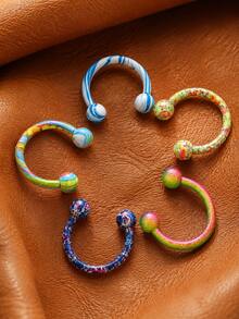 5PCS/Horseshoe Nose Ring Stainless Steel Ball Cone Painted Piercing Jewelry Invisible Set Horseshoe Septum Ring Piercing Jewelry Cartilage Spiral Earring Hoop Lip Stud Eyebrow Stud Ear Stud - Multicolor - View 14
