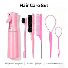 Multi-Function Hair Styling Set, Hollow Massage Comb, Steel Needle Tail Comb, Hair Styling And Braiding Auxiliary Tools - Pink - View 1