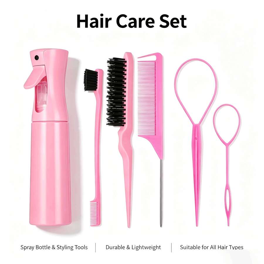 Multi-Function Hair Styling Set, Hollow Massage Comb, Steel Needle Tail Comb, Hair Styling And Braiding Auxiliary Tools - Pink - View 1
