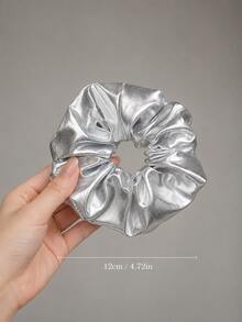 2pcs Small Silver Shiny Leather Hair Scrunchies Y2K Hot Girl Style Fashion High-End Hairbands For Daily Wear - Silver 2pcs - View 4